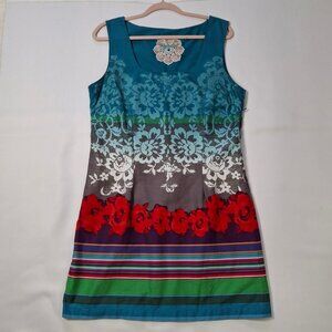Desgual Cotton Rainbow Dress A-Lined Size L Side Zip